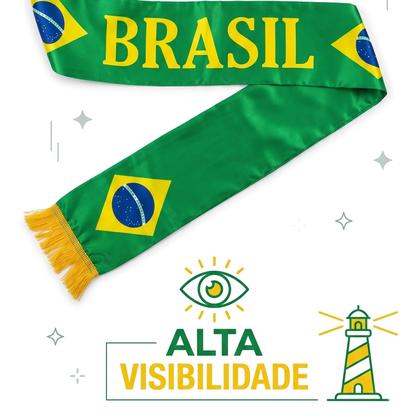 Imagem de Cachecol Bandeira Do Brasil Com Franja Para Torcida Futebol Copa Do Mundo 142 Cm