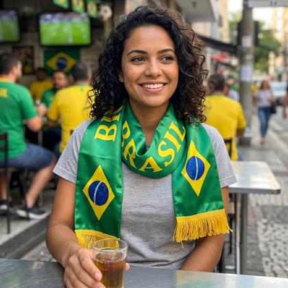 Imagem de Cachecol Bandeira Do Brasil Com Franja Para Torcida Futebol Copa Do Mundo 142 Cm