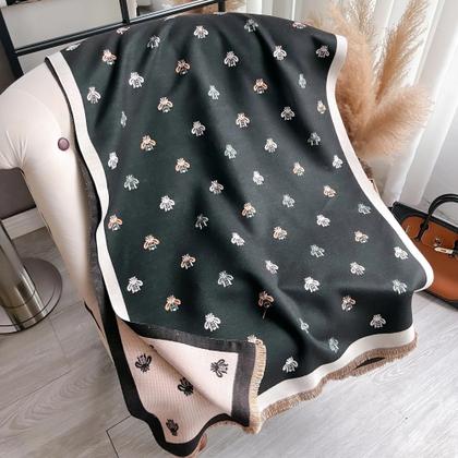 Imagem de Cachecol De Cashmere Macio E Quente Com Jacquard De Abelhas, Pashmina Com Franjas, Cobertor À Prova