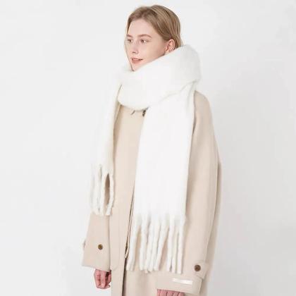 Imagem de Cachecol De Inverno Feminino Em Cashmere Grosso, Xale, Pashmina Com Franjas Em Cores Sólidas