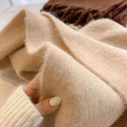Imagem de Cachecol De Inverno Feminino Em Cashmere Grosso, Xale, Pashmina Com Franjas Em Cores Sólidas