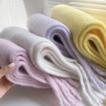 Imagem de Cachecol De Inverno Feminino Em Cashmere Grosso, Xale, Pashmina Com Franjas Em Cores Sólidas
