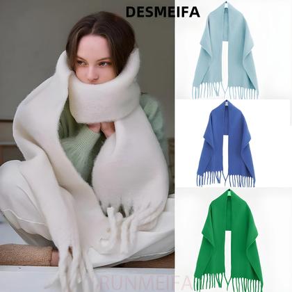 Imagem de Cachecol De Inverno Feminino Em Cashmere Grosso, Xale, Pashmina Com Franjas Em Cores Sólidas