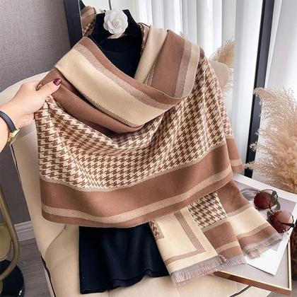 Imagem de Cachecol De Luxo Em Cashmere Pashmina 2024, Macio E Quente, Xale Jacquard De Dois Lados Com Franjas,