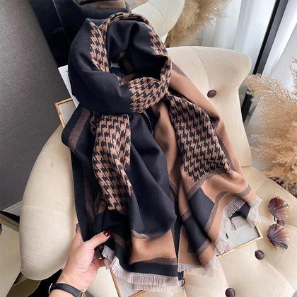 Imagem de Cachecol De Luxo Em Cashmere Pashmina 2024, Macio E Quente, Xale Jacquard De Dois Lados Com Franjas,
