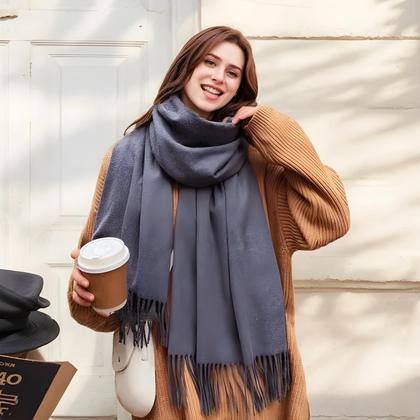 Imagem de Cachecol Feminino De Cashmere Preto Quente Para O Inverno Novo XWJ09