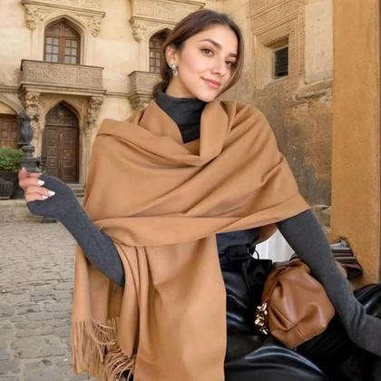 Imagem de Cachecol Feminino De Cashmere Preto Quente Para O Inverno Novo XWJ09