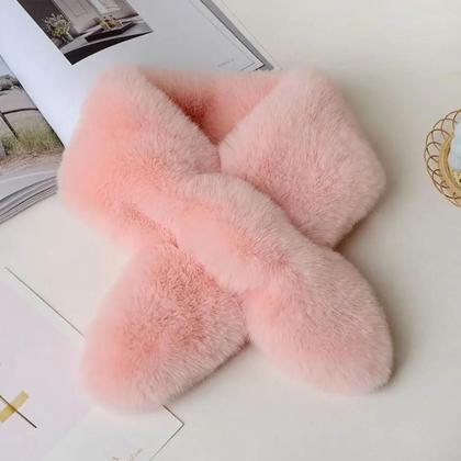Imagem de Cachecol Feminino De Inverno Quente Com Pelo Sintético De Coelho, Gola Cruzada Grossa, Cor Sólida,