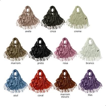 Imagem de Cachecol Feminino Pashmina Xale Tipo Manta Toque Macio Com Franjas 180x70cm