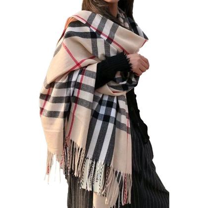 Imagem de Cachecol Lenço Xale Echarpe Xadrez Longo com Franjas Unissex - Outono e Inverno