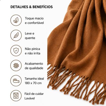 Cachecol Pashmina Xale Tipo Manta com Franjas Toque Macio 180x70cm