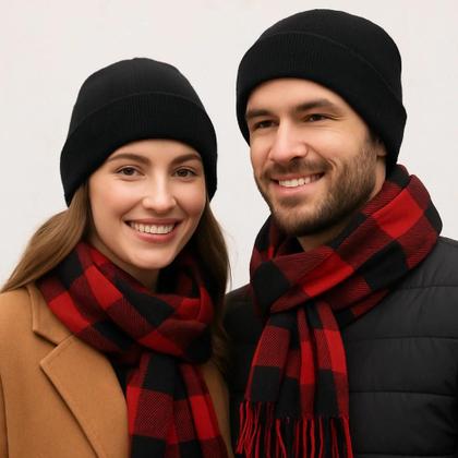 Imagem de Cachecol Xadrez Feminino Lençol Echarpe Frio Inverno Pescoço Cobrir Roupa Frio Touca Casaco