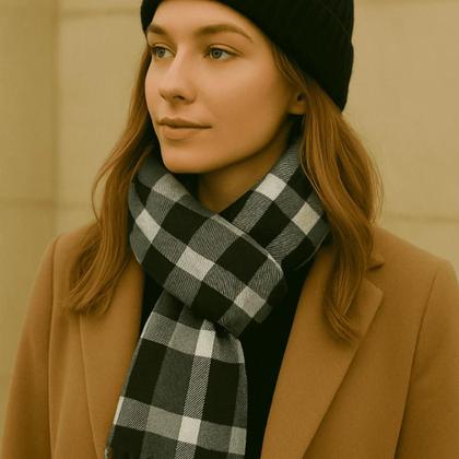 Imagem de Cachecol Xadrez Feminino Lençol Echarpe Frio Inverno Pescoço Cobrir Roupa Frio Touca Casaco