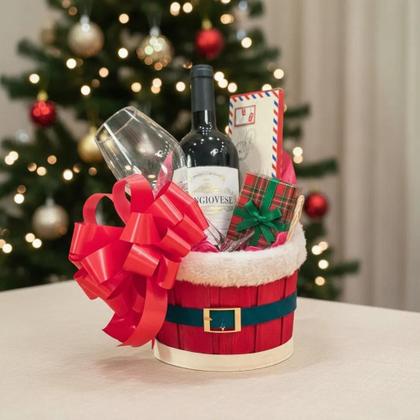 Imagem de Cachepó Balde Presente Natalino Vinho 750ml Taça Chocolate