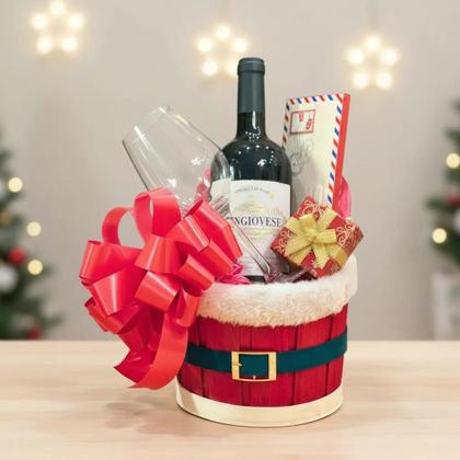 Imagem de Cachepó Balde Presente Natalino Vinho 750ml Taça Chocolate