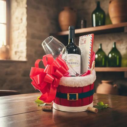 Imagem de Cachepó Balde Presente Natalino Vinho 750ml Taça Chocolate