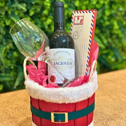 Imagem de Cachepó Balde Presente Natalino Vinho 750ml Taça Chocolate