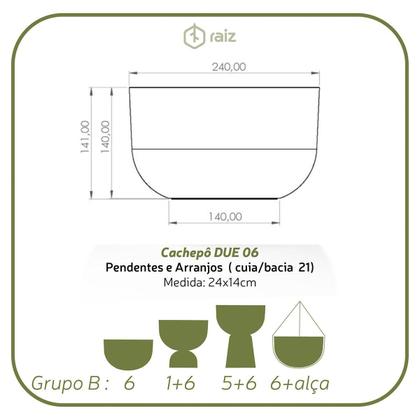 Imagem de Cachepô Coleção Due N6 Pote 21 Vaso Raiz 24X14 Cores Variada