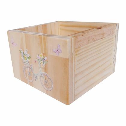 Imagem de Cachepô Decorativo de Pinus com Estampa - Bicicleta e Borboletas 15x15x10