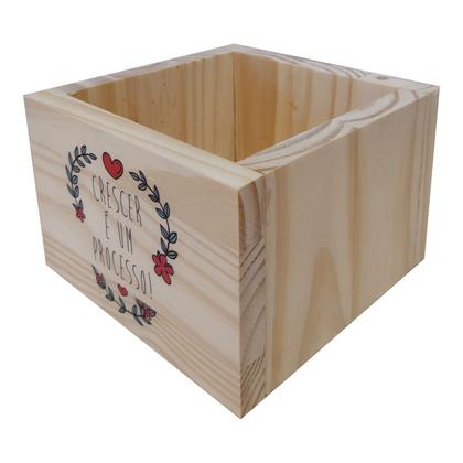 Imagem de Cachepô Decorativo de Pinus com Estampa  - Crescer é um Processo 15x15x10