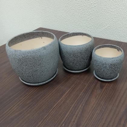 Imagem de Cachepô vaso decorativo planta cerâmica cinza 3pç