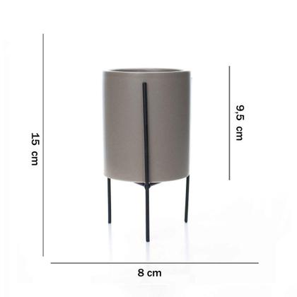 Imagem de Cachepot Cinza Com Suporte Em Metal G 15x8cm