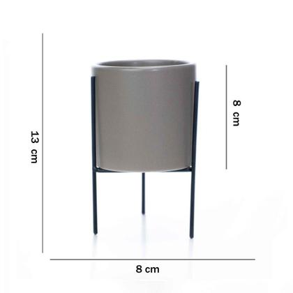 Imagem de Cachepot Cinza Com Suporte Em Metal M 13x8cm