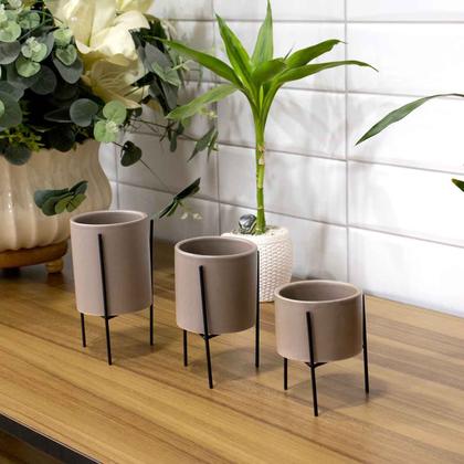 Imagem de Cachepot Cinza Com Suporte Em Metal p 10x8 cm M02 - D'Rossi