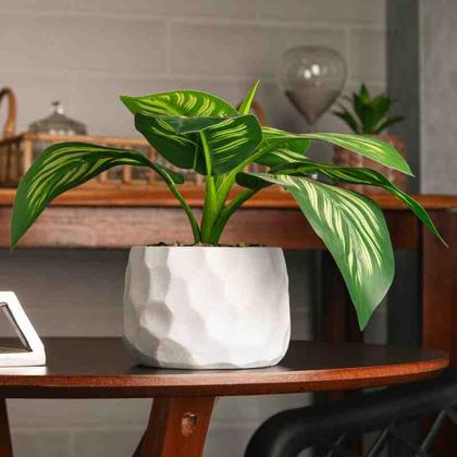 Imagem de Cachepot de Cimento com Planta Artificial Prisma Branco Wolff