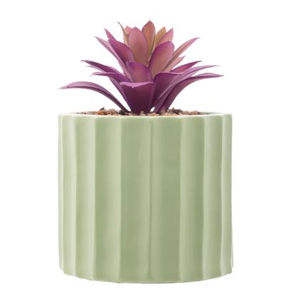 Imagem de Cachepot de Cimento com Suculenta Lines Verde Claro 10cm x 17,5cm - Wolff