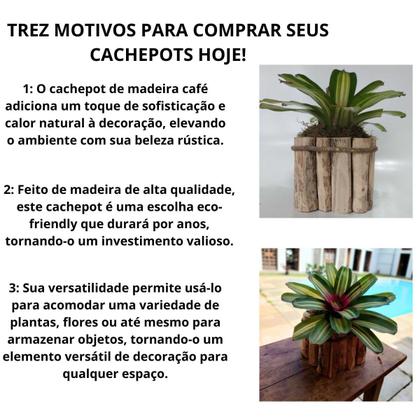 Imagem de Cachepot Quadrado Rustico Madeira de Cafe Para Flores Tam. G