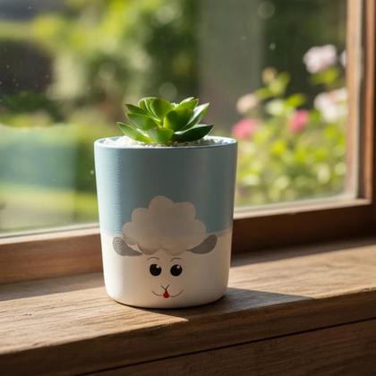Imagem de Cachepot Suculenta ou Decoração Mesa Ovelha Azul Bebe