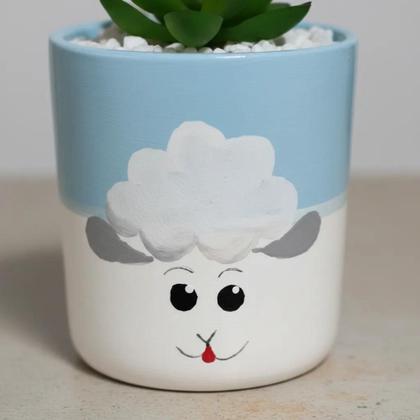 Imagem de Cachepot Suculenta ou Decoração Mesa Ovelha Azul Bebe