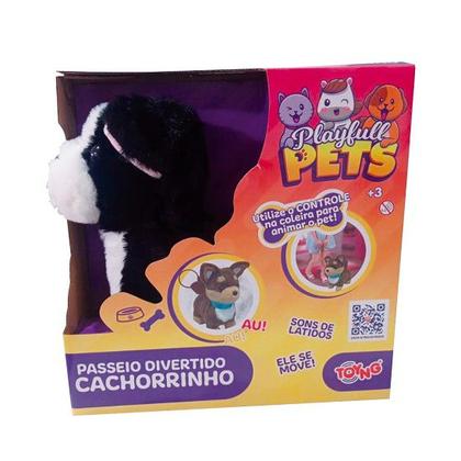 Imagem de Cachorrinho Preto/Branco Play Full Pets Coleira Com Controle C/som e movimento - Anda e late - Toyng