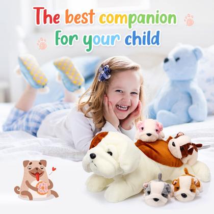 Imagem de Cachorro de Pelúcia Skylety com 1 Mamãe e 4 Bebês