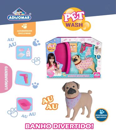 Imagem de Cachorro Pug Pet Shop Banho C/Acessórios Adijomar Brinquedos