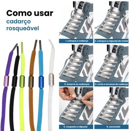 Imagem de Cadarço Cordão Elástico Com Fecho De Rosquear Sem Amarrar 2 Pares