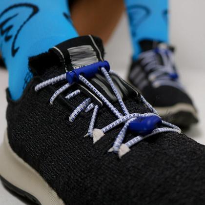 Imagem de Cadarço Elástico HUPI LACES Branco Risca Azul