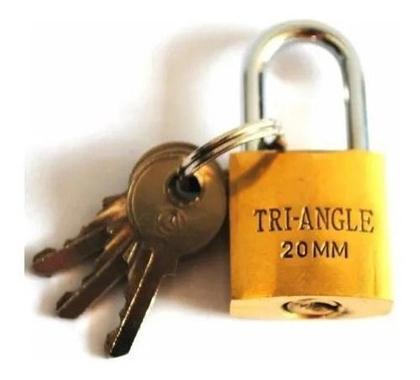 Imagem de Cadeado 20mm Com 3 Chaves Tri-Angle Dourado Malas Correntes Armários