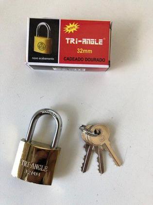 Imagem de Cadeado 32mm Com 3 Chaves Tri-Angle Dourado Malas Correntes Armários