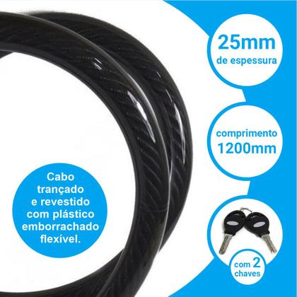 Cadeado Cabo Aço Trava Estepe Ranger L200 S10 Hilux Frontier Para Moto - Steel Max Imagem de Cadeado Cabo Aço Trava Estepe Ranger L200 S10 Hilux Frontier Para Moto
