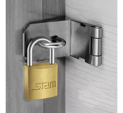 Imagem de Cadeado Chave Latão Maciço Stam 50mm Não Enferruja Resistente Robusto Armário Academia Mala Bolsa Mochila Portão Janela Porta