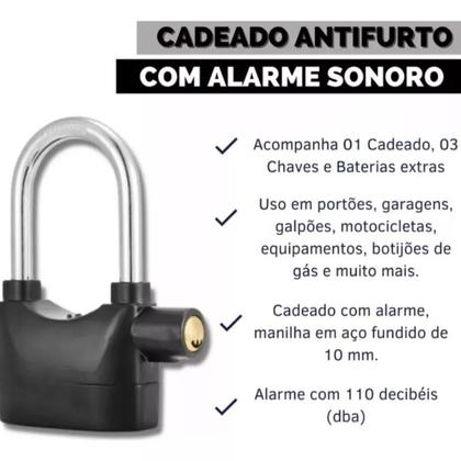 Imagem de Cadeado Com Alarme Sonoro Anti-furto Comércio moto Prova De Água-Pronta Entrega