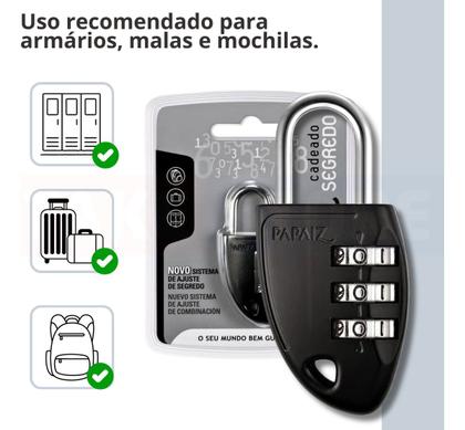 Imagem de Cadeado Com Segredo Cs23 30mm Zamac Preto Senha 3 Dígitos Papaiz