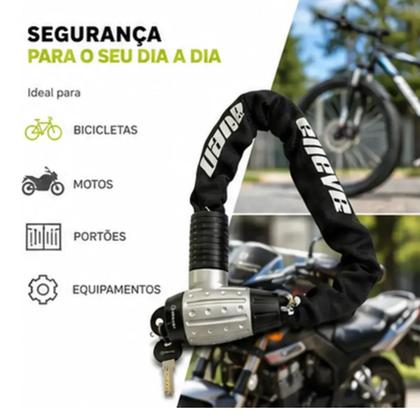 Imagem de Cadeado Corrente Elleven 8x90cm Para Bicicleta Aço Reforçado Capa Protetora 2 Chaves Segurança Moto portão