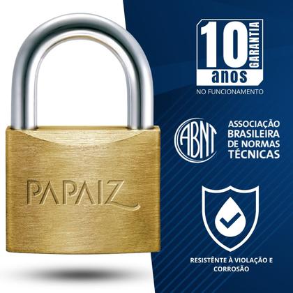 Imagem de Cadeado Médio 45mm Haste Curta Latão Maciço Dourado Com Chave  Papaiz  Kit 10 Un