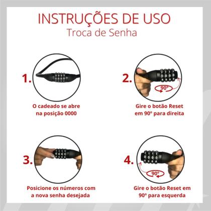 Imagem de Cadeado Para Bicicleta E Moto Com Segredo 4 Dígitos Cabo Aço 80cm