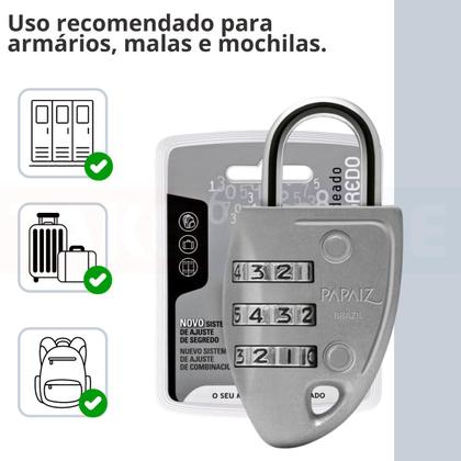 Imagem de Cadeado Segredo Papaiz Cs23 30mm Zamac Prata 