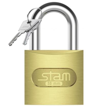 Imagem de Cadeado Stam Grande 35mm para Portão Armário Vestiário em Zamac E-Coat com Chave - Dourado