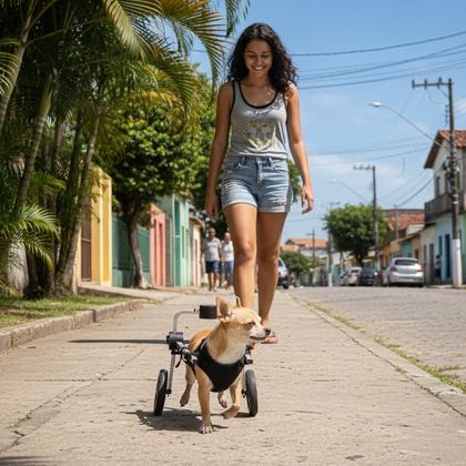 Imagem de Cadeira 2 Rodas Cachorro Colete Paraplégico Deficiente Idoso